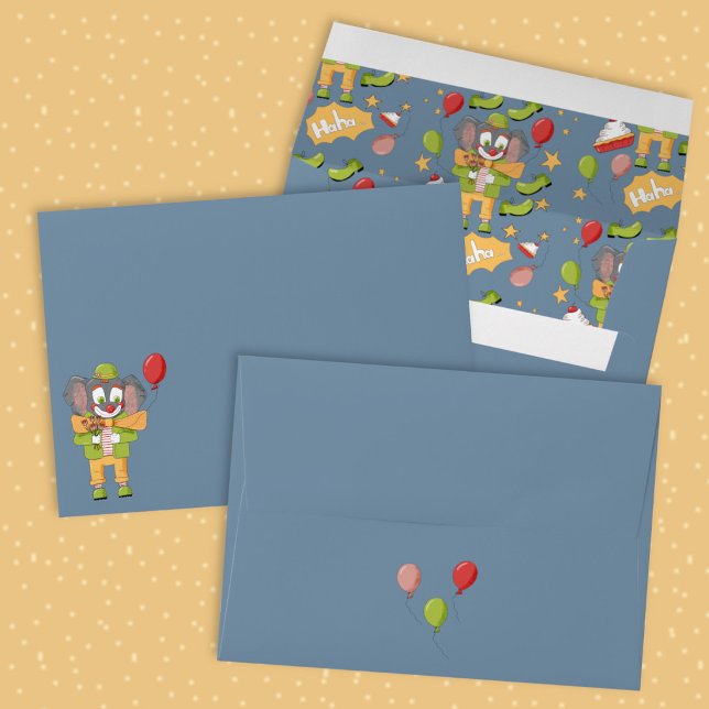 Festive Clown Elephant Blue Envelope (Festive blue envelope featuring a clown elephant . )