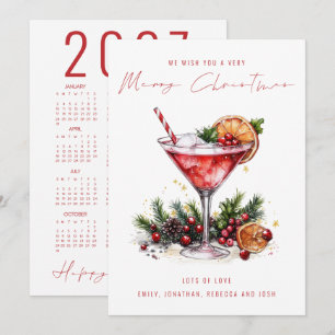 Festive Cocktail 2027 Calendar Merry Christmas Holiday Card