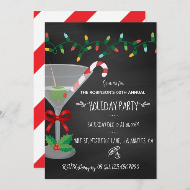 Festive cocktail themed Christmas Chalkboard Party Invitation (Front/Back)