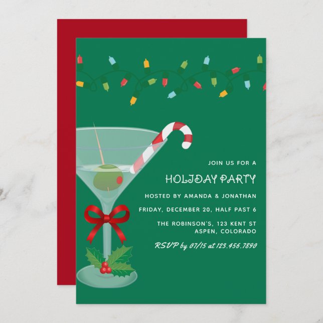 Festive cocktail themed Christmas Party Invitation (Front/Back)