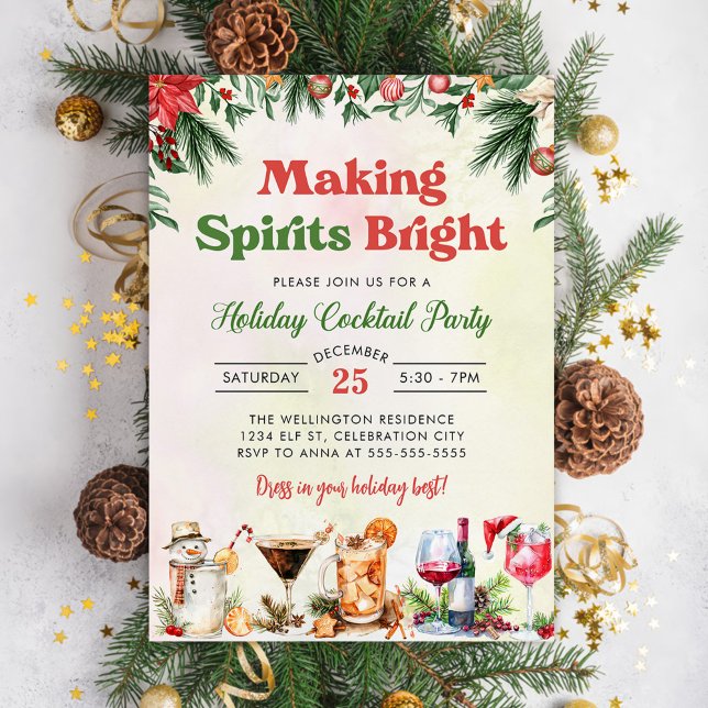 Festive Cocktail Watercolor Christmas Party Invitation (Creator Uploaded)