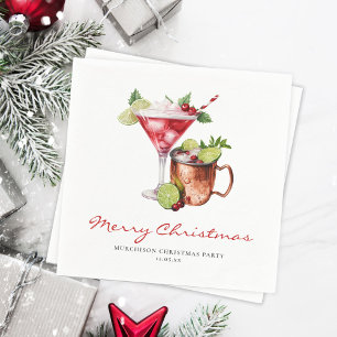 Festive Cocktail Watercolor Christmas Party Napkin