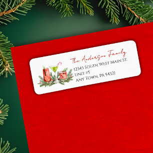 Festive Cocktails and Mistletoe Christmas Mailing Return Address Label
