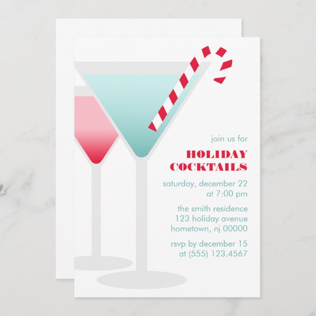 Festive Cocktails Holiday Party Invitations (Front/Back)