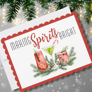 Festive Cocktails Making Spirits Bright Scalloped Holiday Card