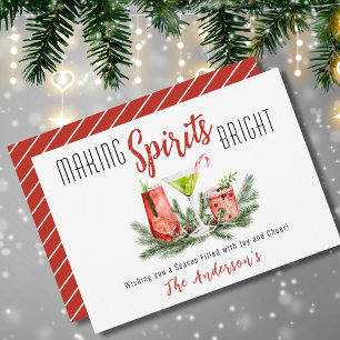 Festive Cocktails Making Spirits Bright Watercolor Holiday Card