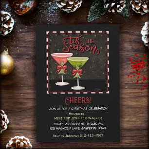 Festive Cocktails Modern Red Green Christmas  Invitation