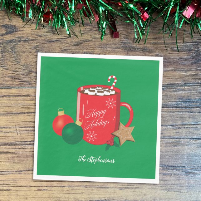 Festive Cocoa Mug Green Holiday Paper Napkin (Creator Uploaded)