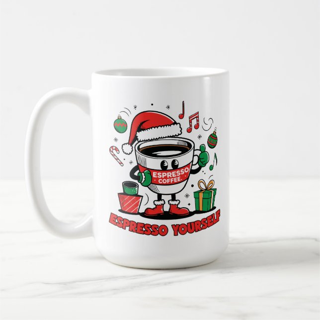 Festive Coffee Cup With Cheerful Holiday Design (Left)
