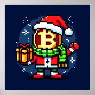 Festive Coin Man Funny Pixel Art Christmas Design Poster