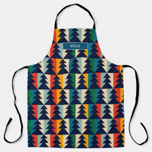 Festive Colorful Christmas Trees Pattern Monogram  Apron