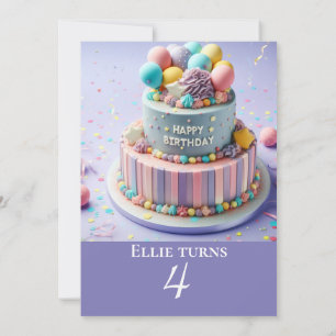 FESTIVE COLORFUL KIDS BIRTHDAY CAKE PARTY INVITATION