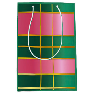 Festive Colour Block Pink & Green  Medium Gift Bag