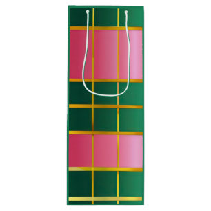 Festive Colour Block Pink & Green  Wine Gift Bag