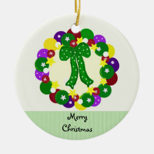 Festive Coloured Christmas Wreath Ceramic Ornament