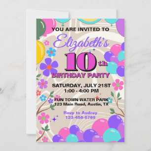 Festive Colourful Balloons Birthday Invitation