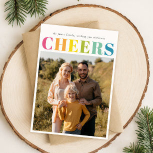 Festive Colourful Cheers Christmas Four Photo Holiday Card