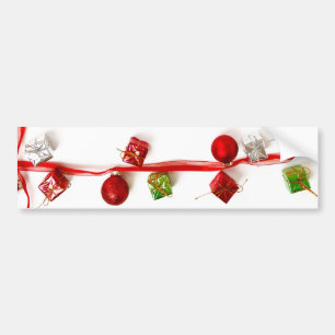 Festive Colourful Christmas Decor Ribbon Gifts Bumper Sticker
