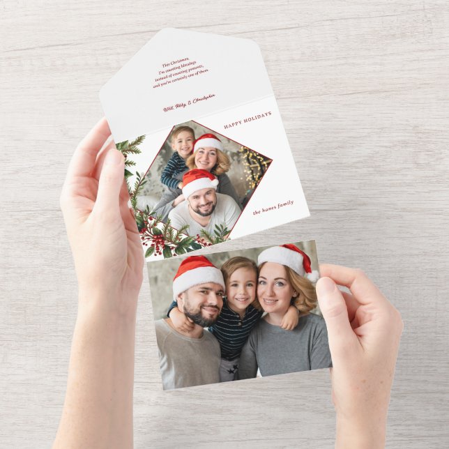 Festive Colourful Christmas Floral Photo All In One Invitation (Tearaway)