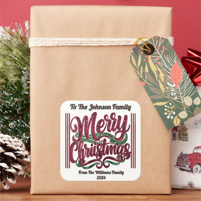 Festive Colourful Christmas Greetings Square Sticker (Holiday)