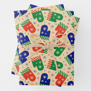Festive Colourful Christmas Mittens Wrapping Paper Sheet