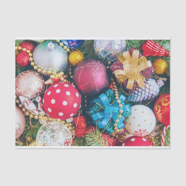 Festive Colourful Christmas Ornaments, Decorations Tissue Paper (Front)