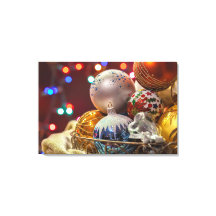 Festive Colourful Christmas Ornaments in Basket