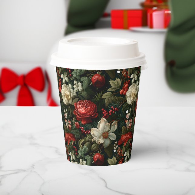 Festive Colourful Christmas Roses, Pine and Holly Paper Cups (Creator Uploaded)