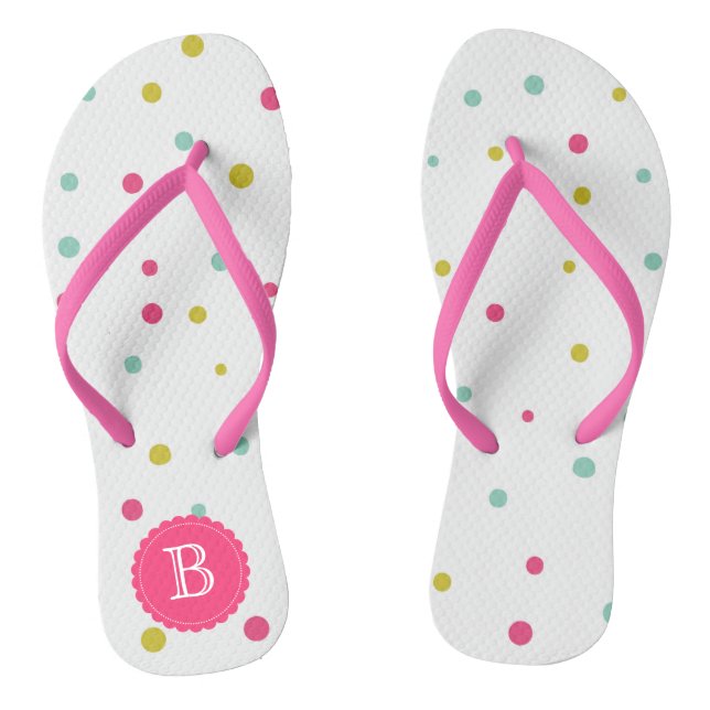 Festive Colourful Confetti Dots Pattern Monogram Thongs (Footbed)