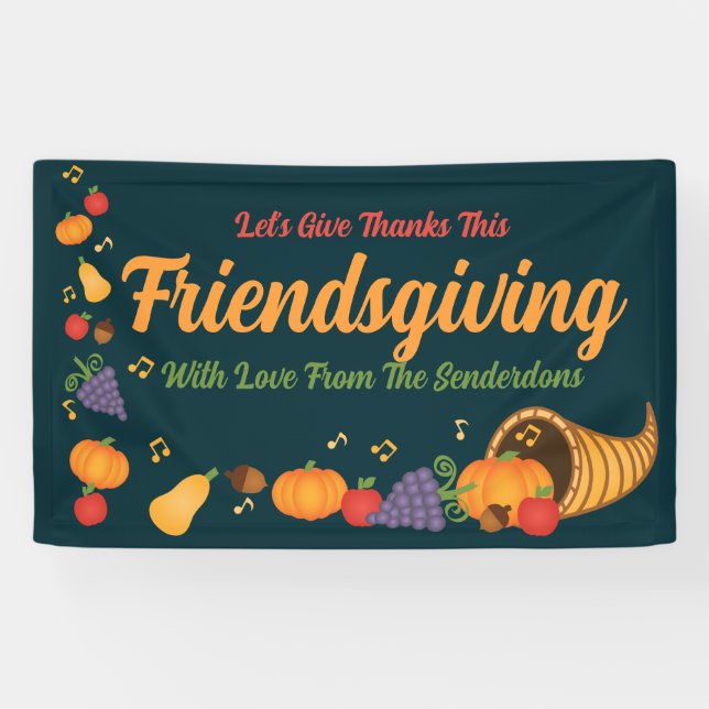 Festive Colourful Cornucopia Friendsgiving Party Banner (Horizontal)