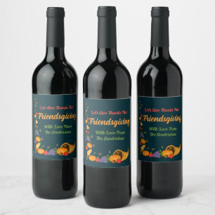 Festive Colourful Cornucopia Friendsgiving Party Wine Label