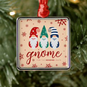 Festive Colourful Funny Gnomes Snowflakes Metal Ornament