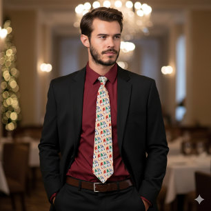 Festive Colourful Funny Gnomes Snowflakes Tie
