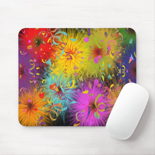 Festive Colourful Fuzzy Splat and Party Confetti Mouse Pad (With Mouse)
