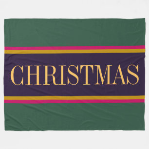 Festive Colourful Green Purple "CHRISTMAS" Stripes Fleece Blanket