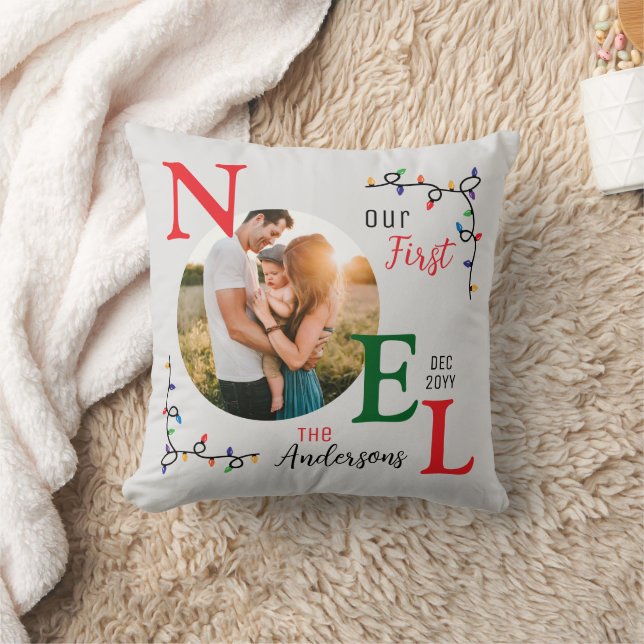 Festive Colourful Keepsake Family Photo First Noel Cushion (Blanket)