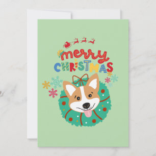 Festive Colourful Merry Christmas Huskie Doggie  Holiday Card
