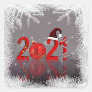 Festive Colourful Merry Christmas New Year 2021 Square Sticker