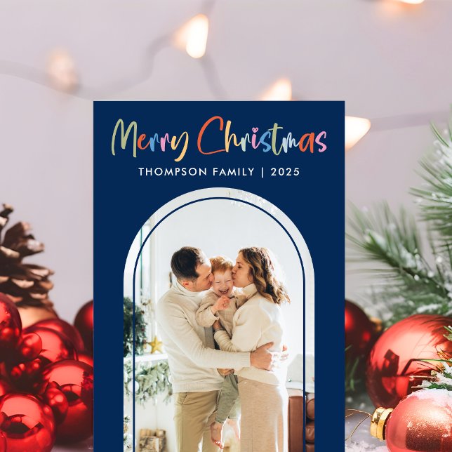 Festive Colourful Merry Christmas Photo Arch Holiday Card (Creator Uploaded)