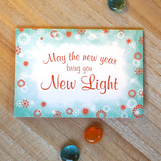 Festive Colourful Orange Cyan Company Christmas Card (Orange & turquoise, frosty white snowflakes Business Company Christmas Card with Logo)