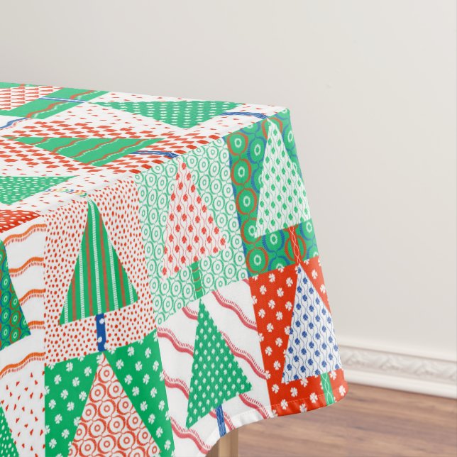 Festive Colourful Patchwork Christmas Triangles Tablecloth (In Situ)
