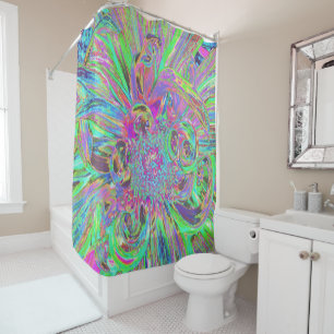 Festive Colourful Psychedelic Dahlia Flower Petals Shower Curtain