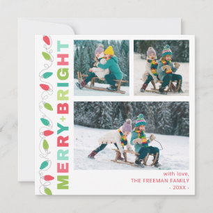 Festive Colourful String of Lights Merry & Bright Holiday Card