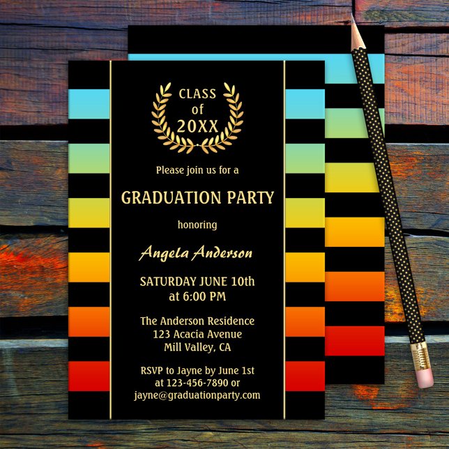 Festive Colourful Striped Graduation Invitation (Creator Uploaded)