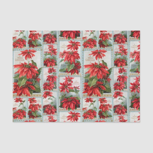 Festive Colourful Vintage Poinsettias Tissue Paper (Front)
