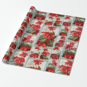 Festive Colourful Vintage Poinsettias Wrapping Paper