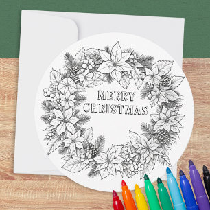 Festive Colouring Elegant Wreath Merry Christmas Holiday Card