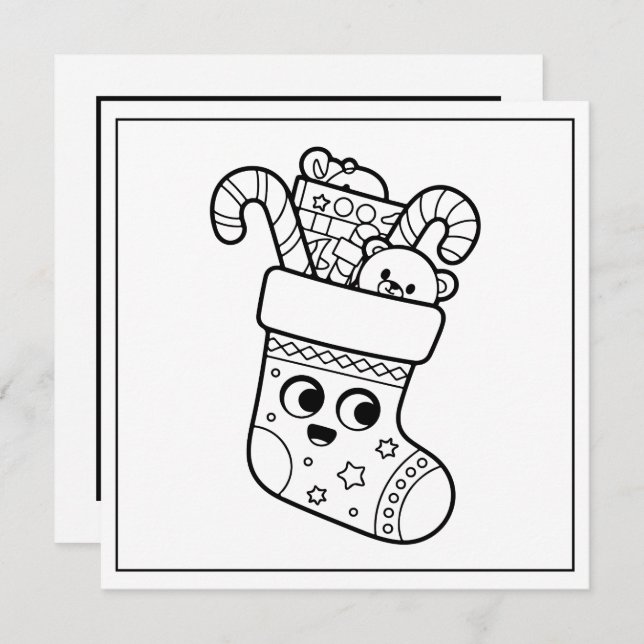Festive colouring lovers Christmas stocking Holiday Card (Front/Back)