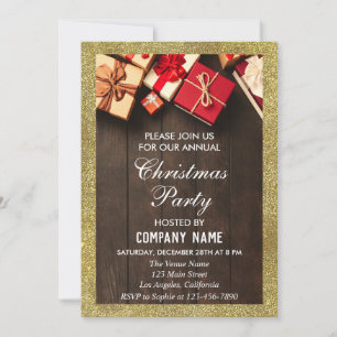 Festive Company Christmas Party Gifts Gold Glitter Invitation