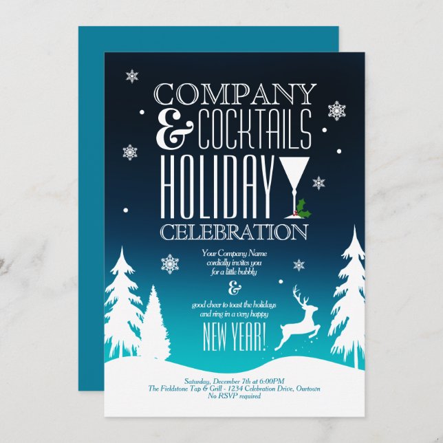 Festive Company Holiday Cocktail Party Invitation (Front/Back)